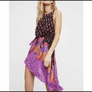 Free People Purple Paisley Pattern Multicolor Mini Halter Dress